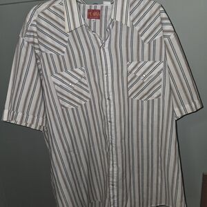 Men’s 3XL Ely Plains Western Pearl Snap Shirt Big & Tall Short Sleeve Striped
